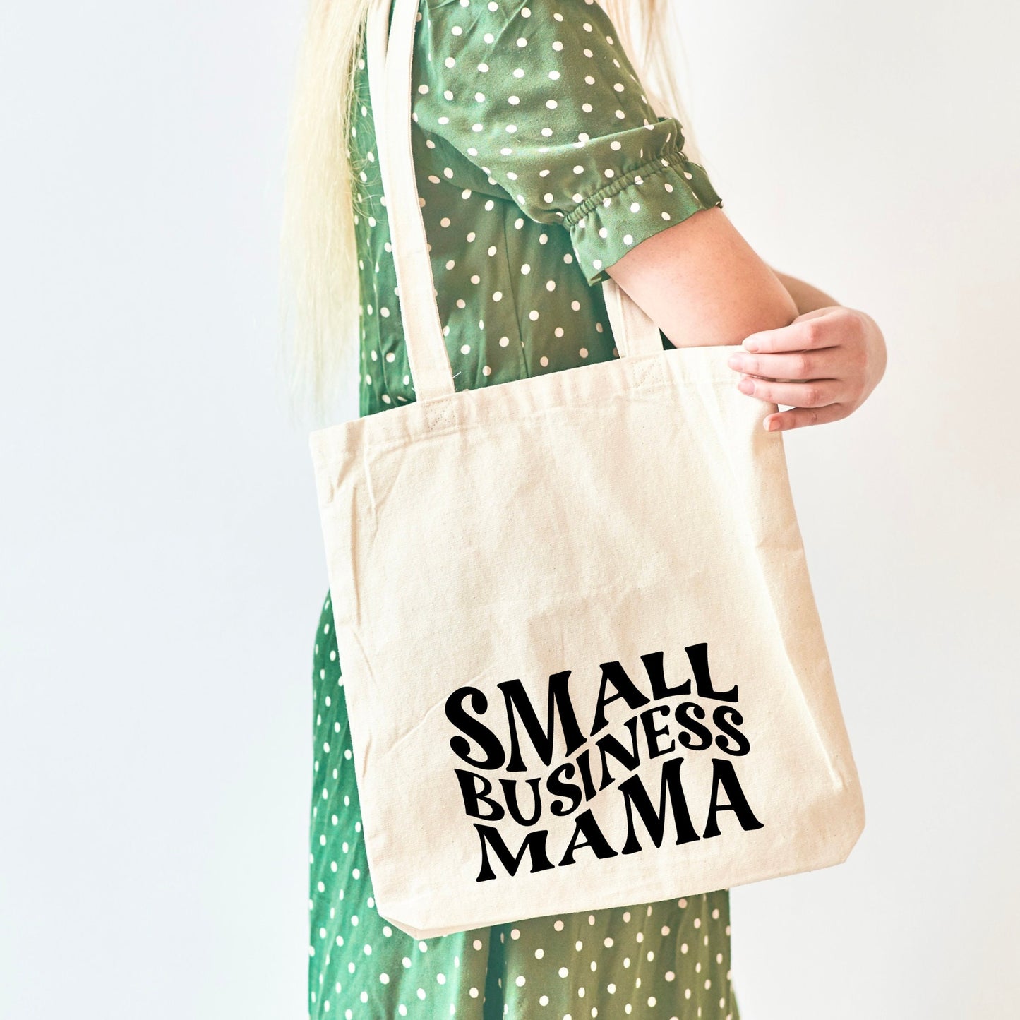 Small business mama tote bag, custom reusable shopping bag, Christmas gift for small biz mums, daughters . neutral canvas tote long handles