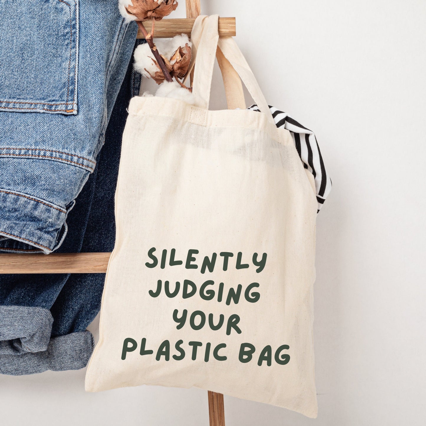Silently judging your plastic bag, joke novelty funny tote bag, eco friendly shopping bag, stocking fillers, Christmas gift