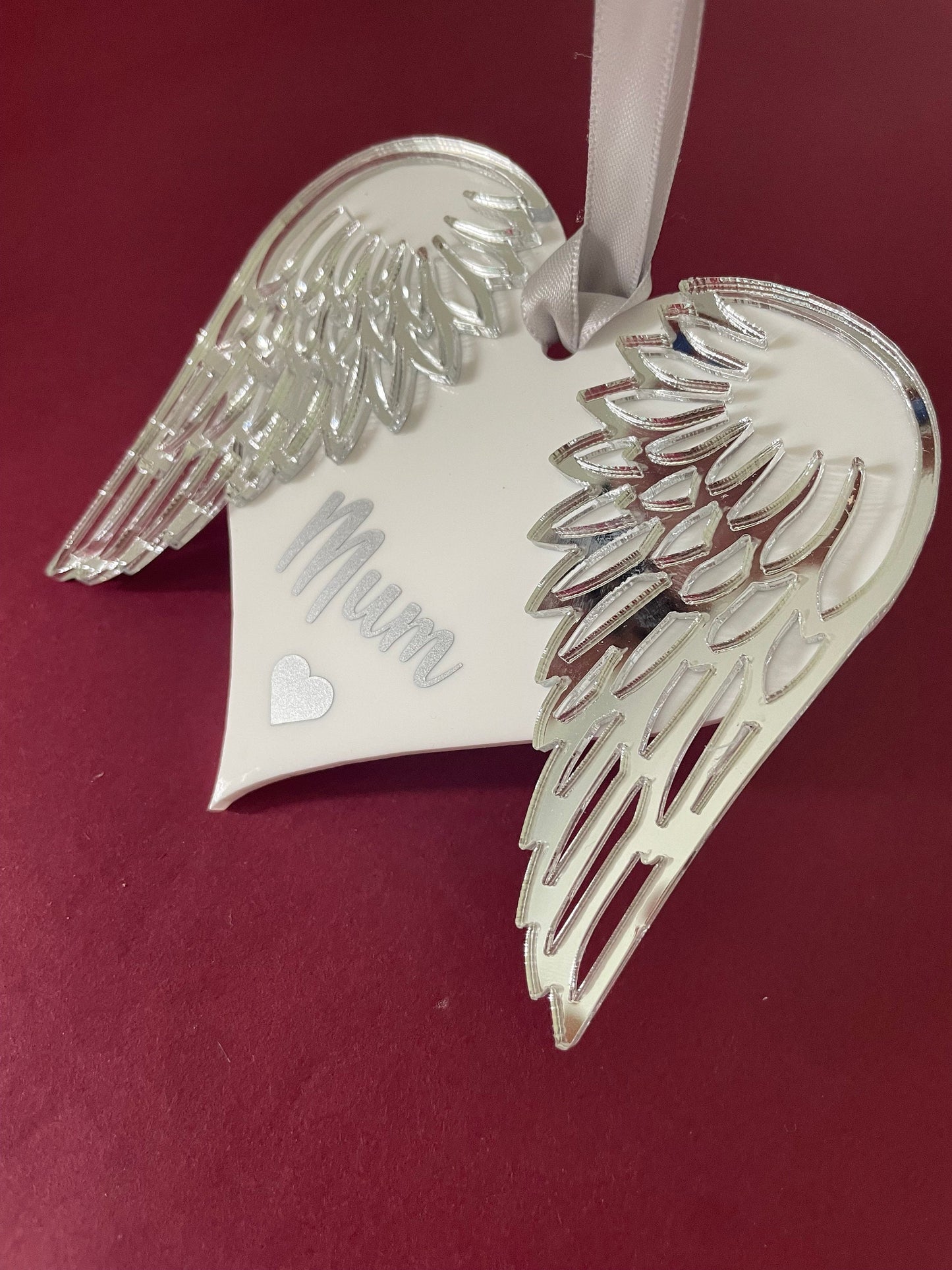 Silver angel wings Christmas tree decoration, memorial gift, baby loss keepsake